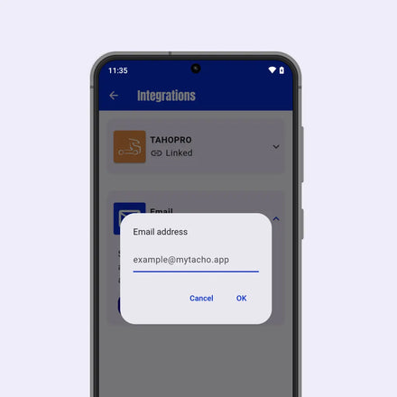 myTacho+ mobile app feature that allows users to share files to preset mail after each recording of tachograph or drivers card.
