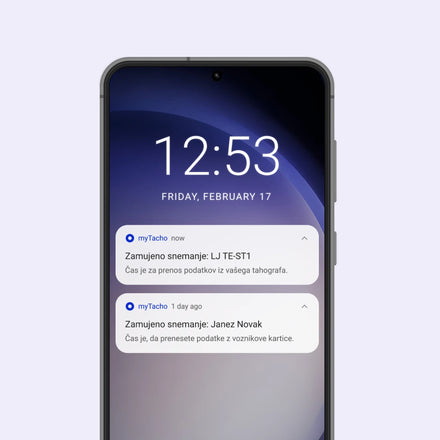 myTacho+ obvesti uporabnike, kdaj je potrebno posneti tahograf ali voznikovo kartico.
