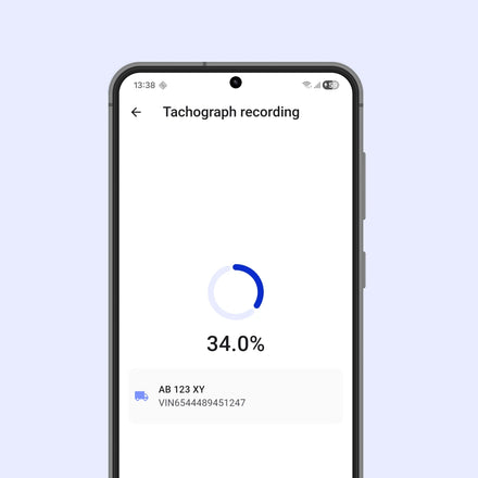 Phone screen displaying tachograph recording on a  myTacho app.