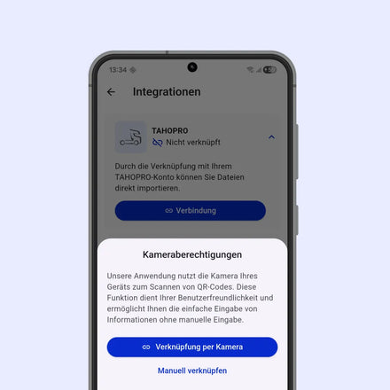 Handybildschirm zeigt die TAHOPRO-Integration in der myTacho-App