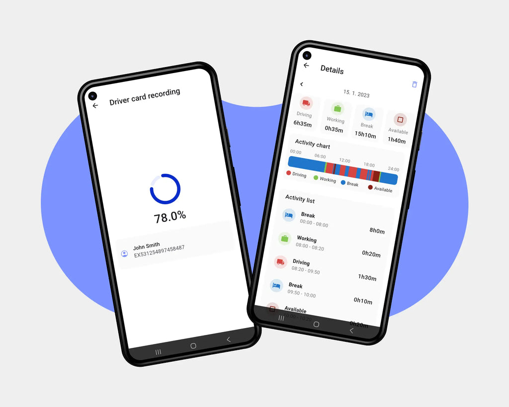 Two phones displaying myTacho app.